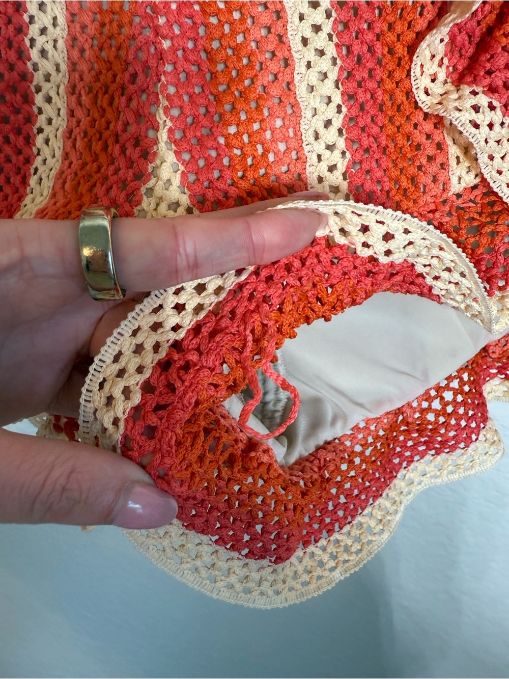 PatBO Orange and Cream Crochet Puff-Sleeve Crop Top & Ruffle Shorts Set - Picture 15 of 16